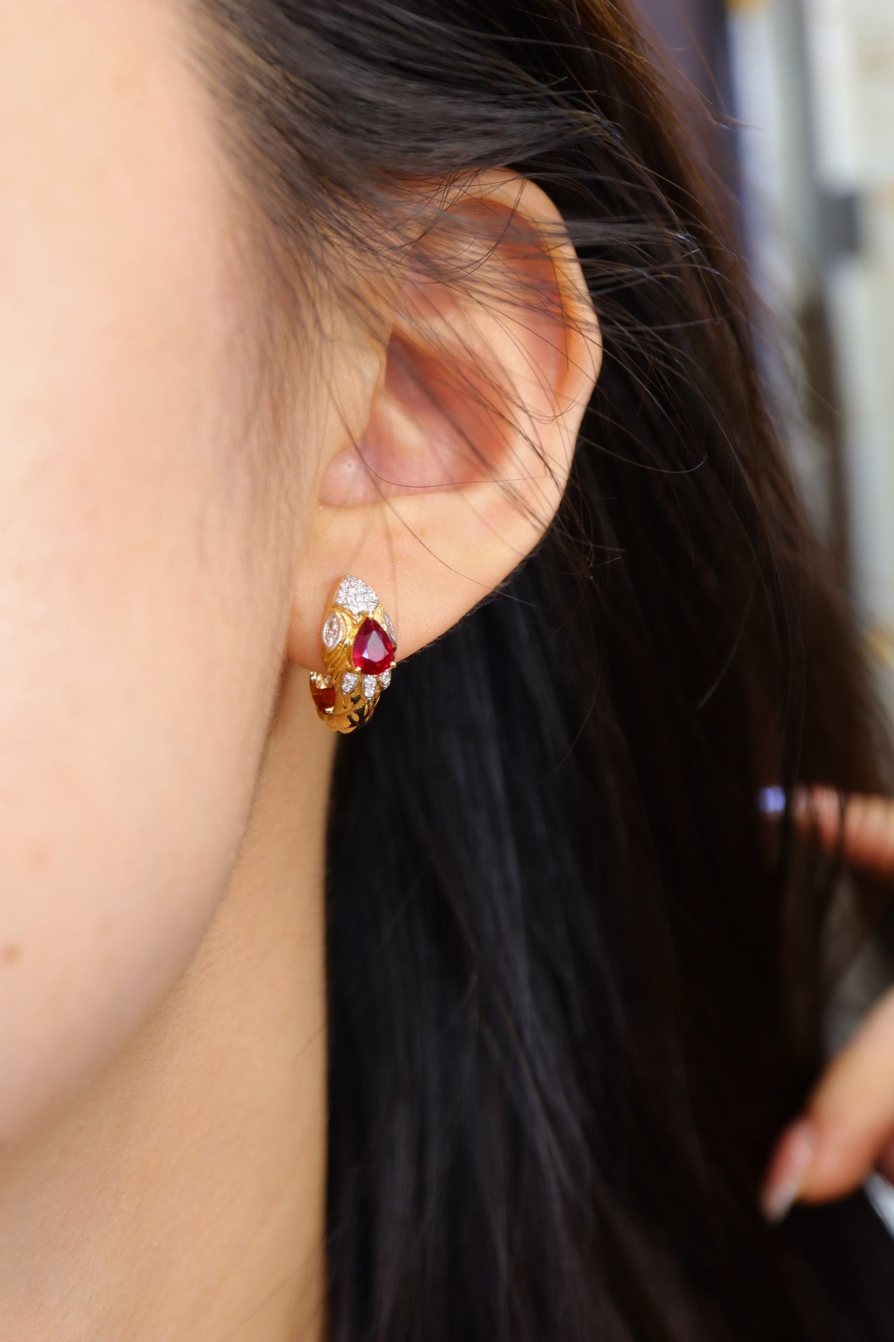Unique Serpent-Inspired Pigeon Blood Red Ruby Earrings - Luxurious Jewelry Piece