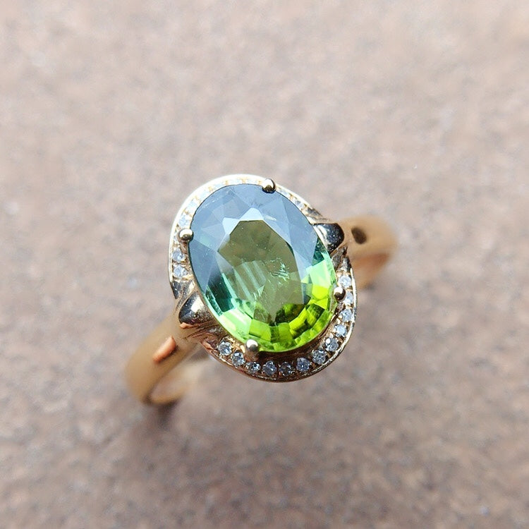 Cincin Turmalin Asli dengan Hiasan Emas dan Berlian 18K - Barang Kemas