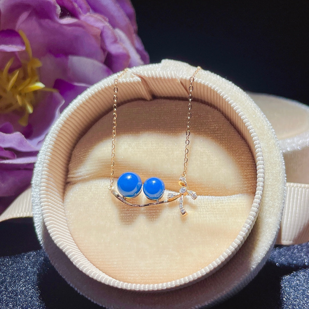 Pendentif en ambre bleu dominicain intégré en or 18 carats - Bijoux uniques