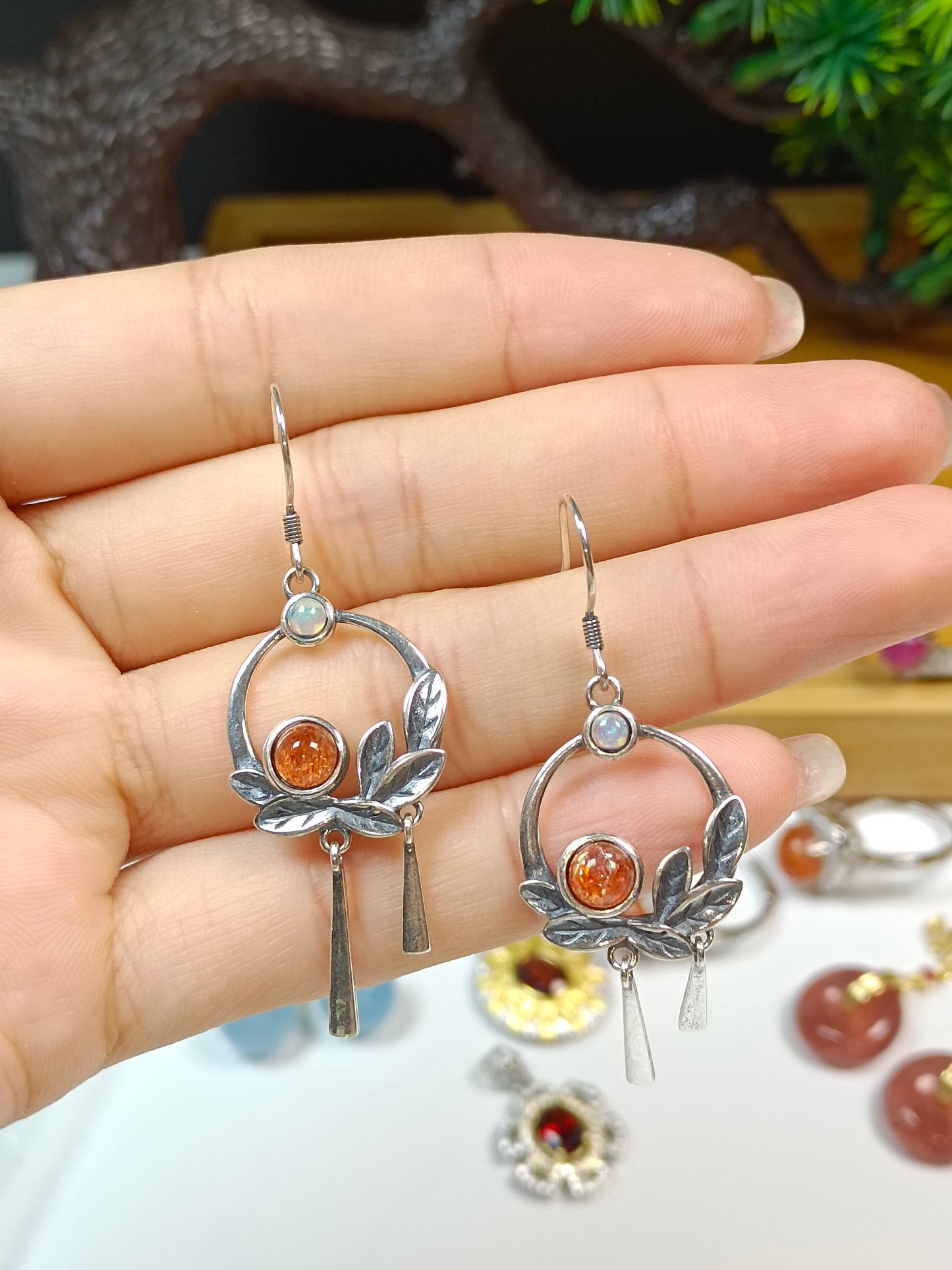 Elegant Vintage S925 Silver Embedded Golden Sun Jewelry Earrings