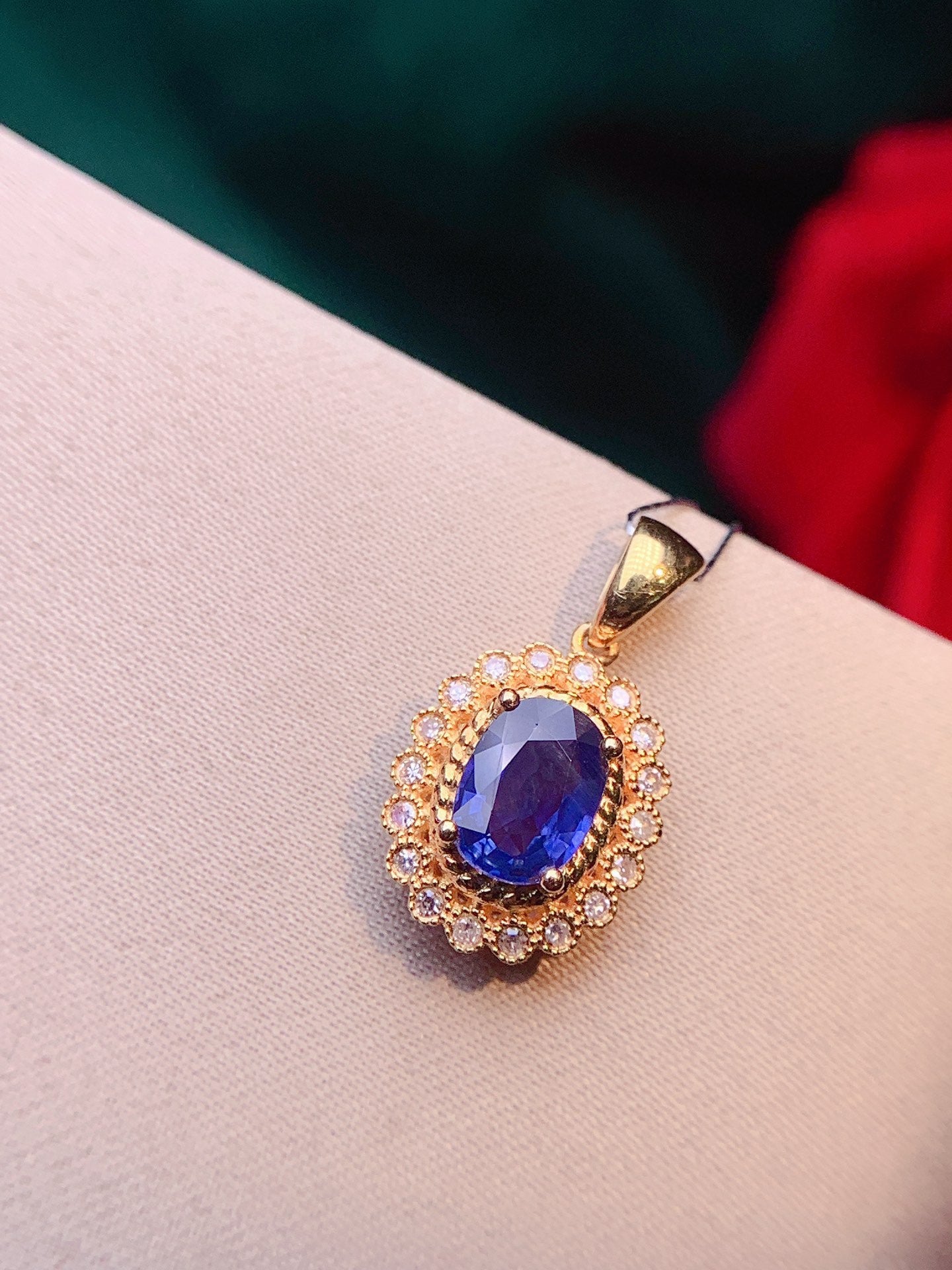 18K Sapphire Pendant with Diamond Accents - Elegant Jewelry