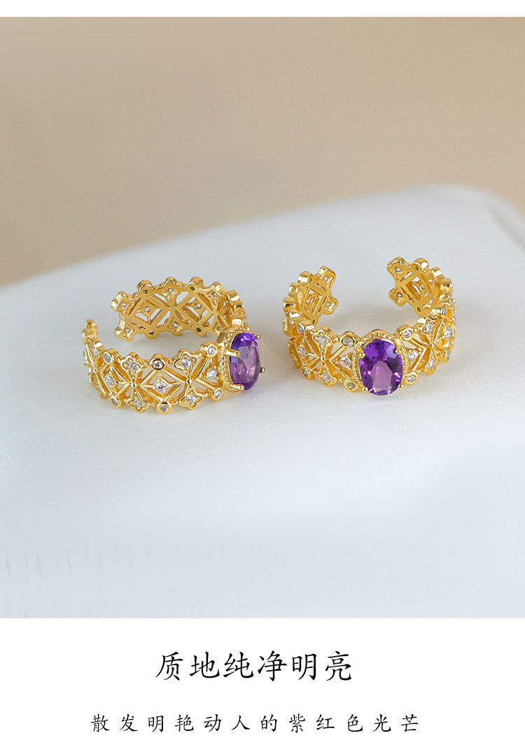 Anello di gioielli con ametista in pizzo romantico