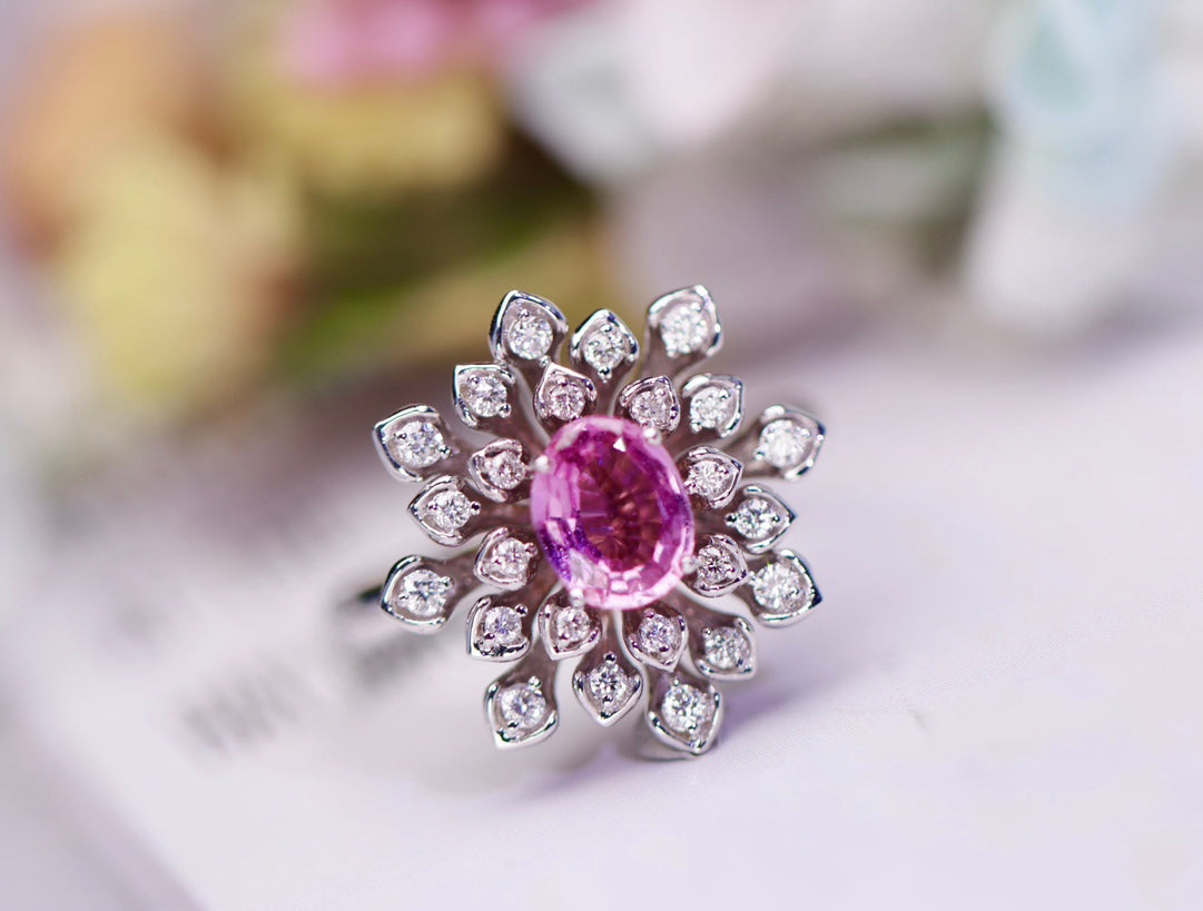 Cincin Padparadscha Emas 18K Tanpa Pemanas - Perhiasan Romantis dan Keanggunan