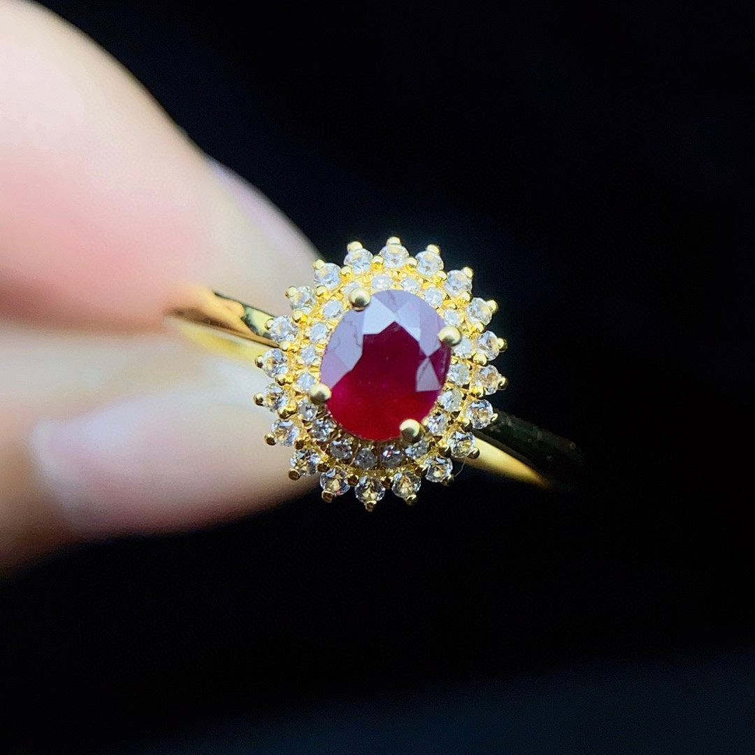 Natural Ruby Ring with Diamond Accents in 18K Gold - Exquisite Jewelry
