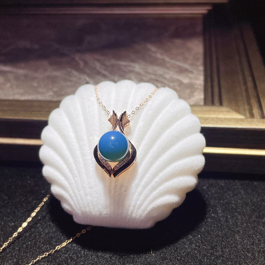 Pendentif ambre bleu dominicain intégré en or 18 carats - Bijoux uniques