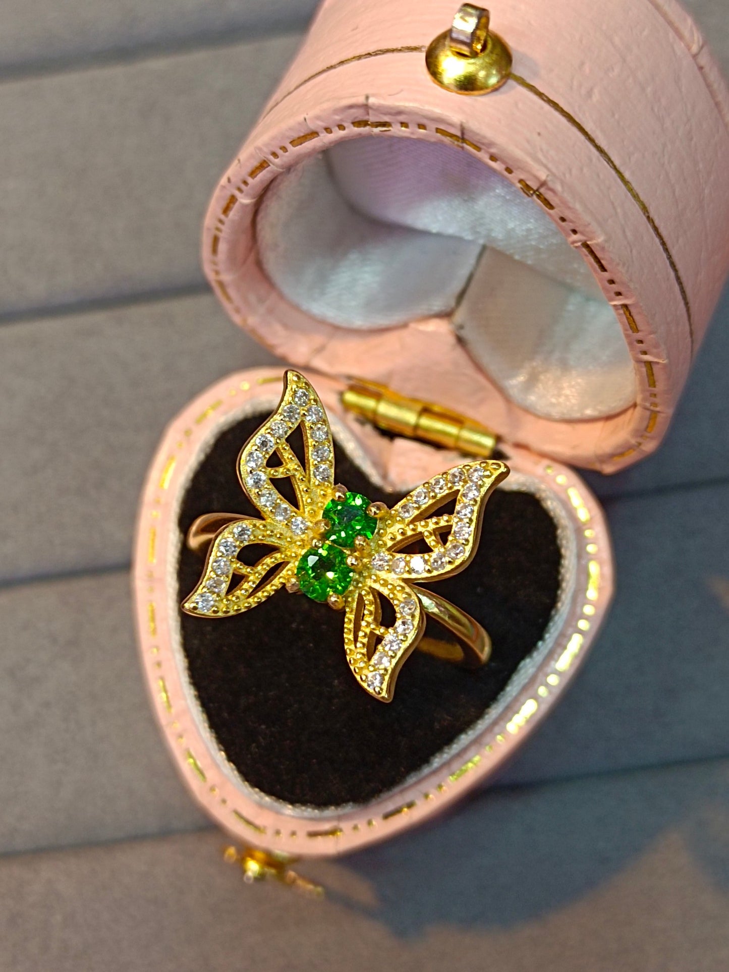 S925 zilveren ingebedde diopside vlinderring - unieke mode-sieraden
