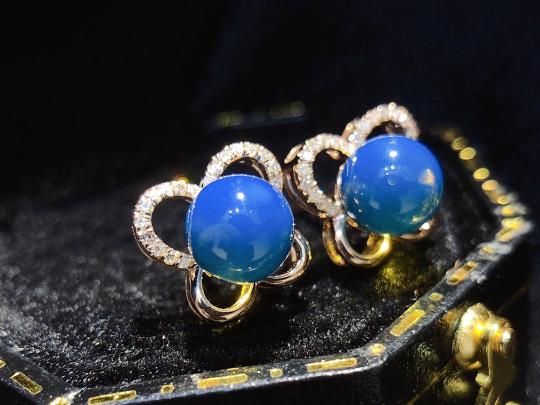 18K Dominican Blue Amber Butterfly Earrings - Elegant Jewelry