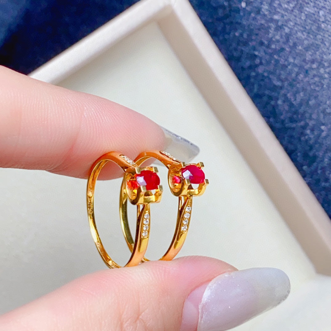 Natural Ruby Ring in 18K Gold with Diamond Accent - Jewelry Delight