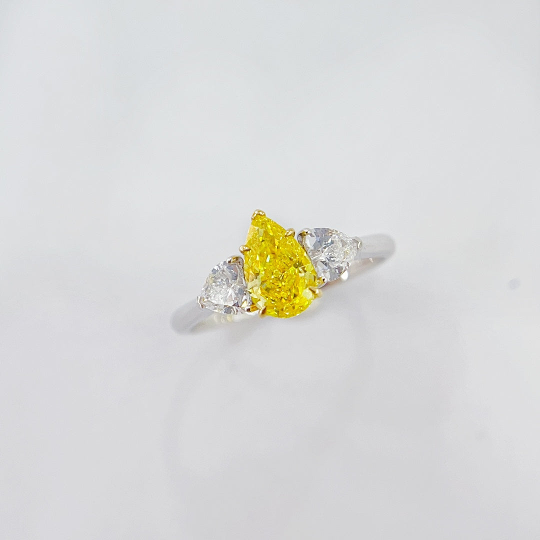 18K odlade gul diamant dubbel hjärta hängande Ring - smycken glädje