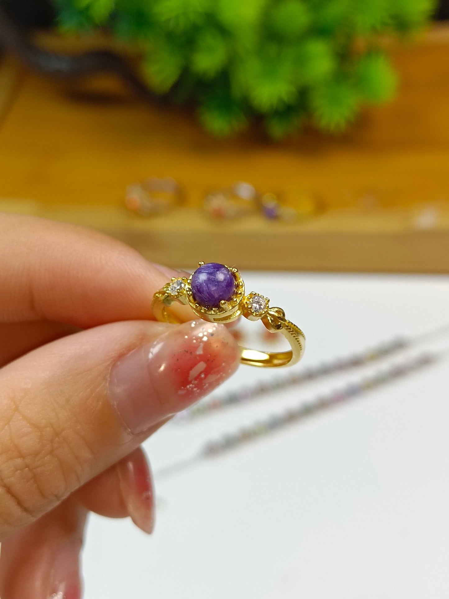 S925 Silver Embedded Charoite Ring - Minimalist Fashion Trendsetter