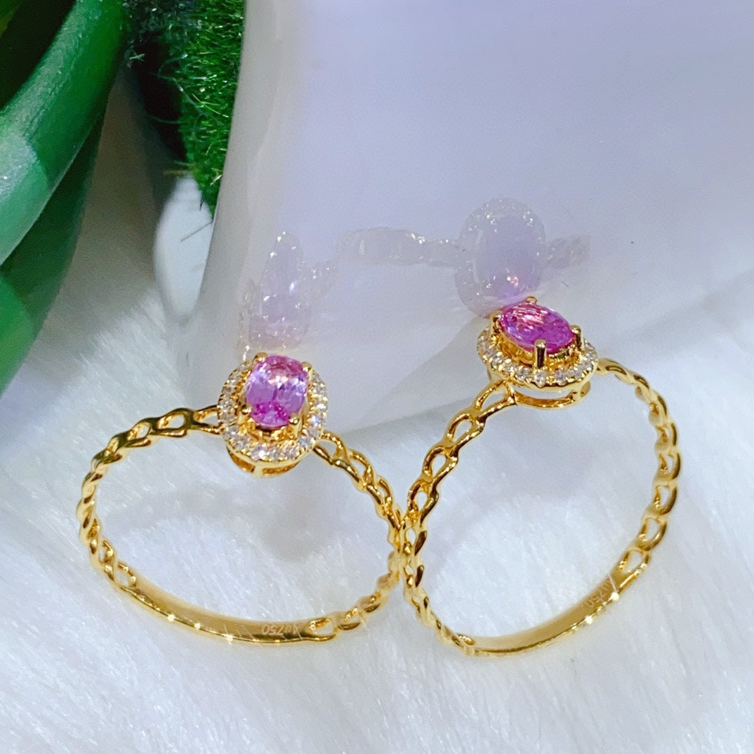 Natural Pink Sapphire Ring in 18K Gold with Diamond Accents - Exquisite Jewelry