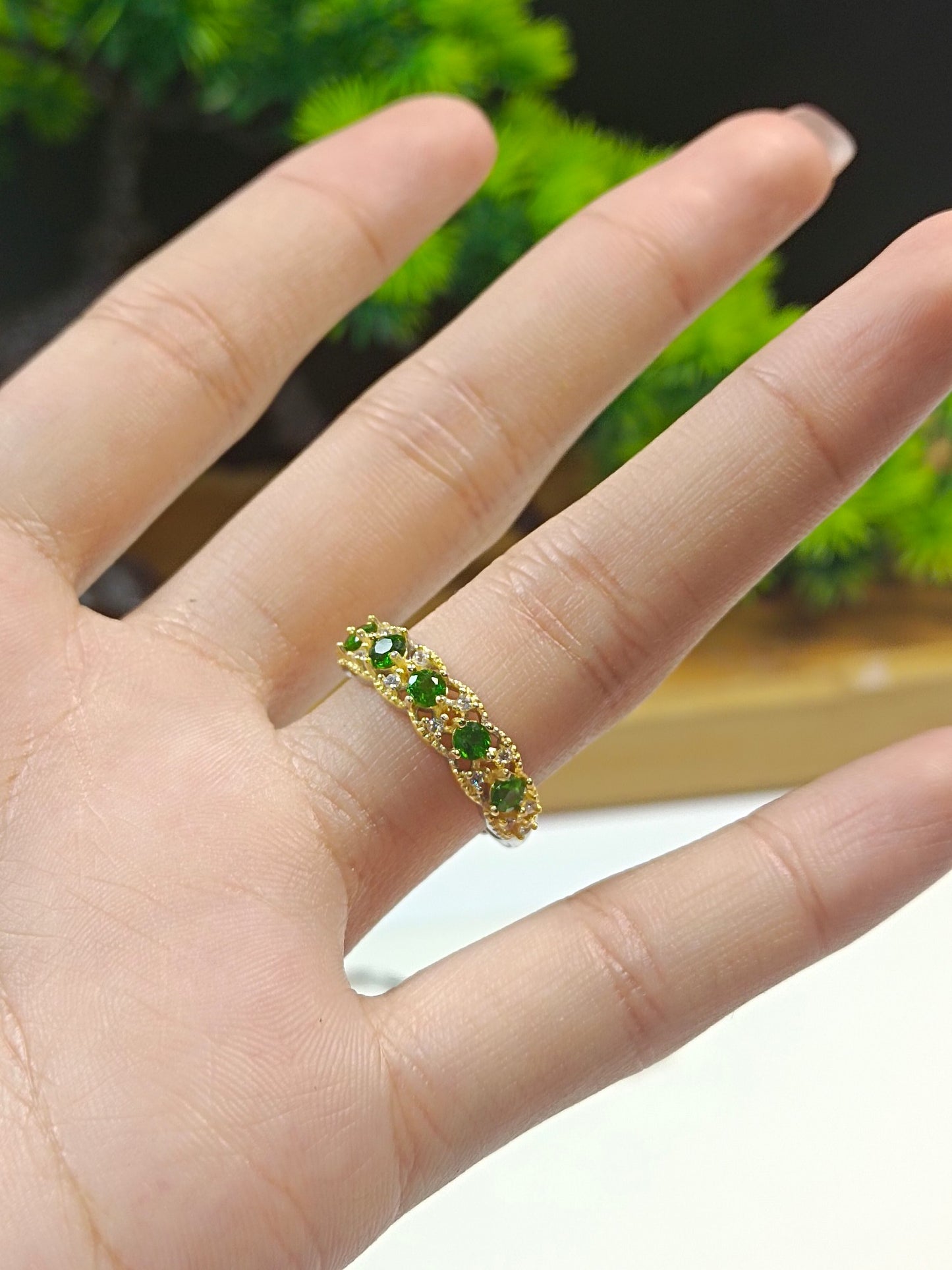 S925 Inel încorporat Diopside Row - Bijuterii elegante și la modă