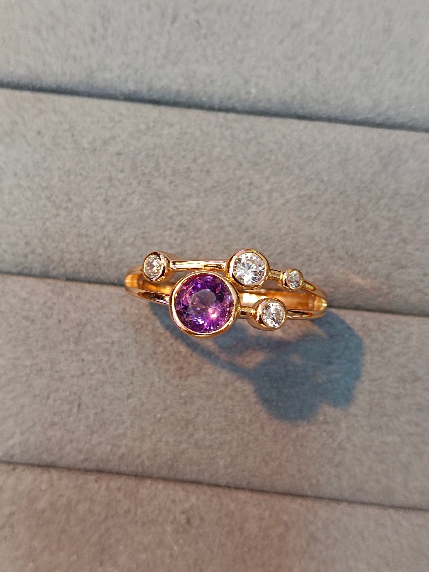 Squisito anello con bolla di cristallo viola in argento sterling S925 - Gioielleria raffinata