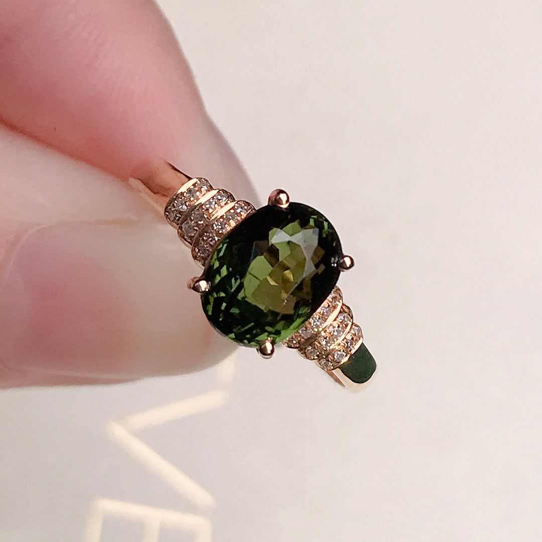 Cincin Turmalin Dua Warna Emas 18K dengan Berlian - Perhiasan Indah