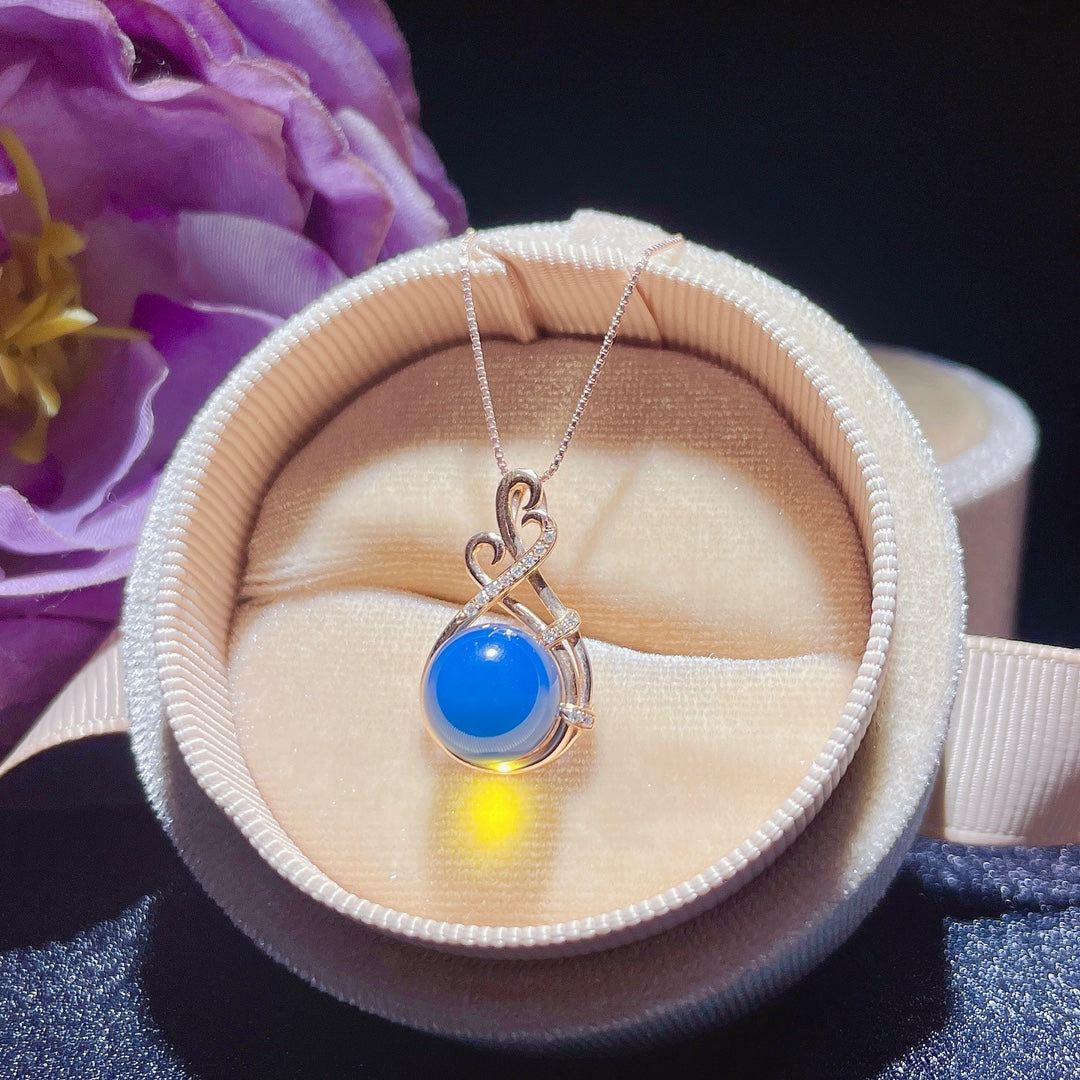 Pendentif Ambre Bleu Dominicain Intégré en Or 18 Carats - Bijoux Célestes