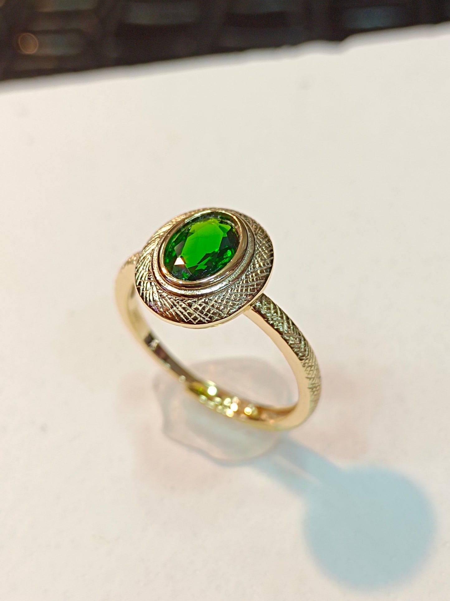 Anello in argento sterling S925 con diopside in tecnica dell'oro 18 carati - Anello regolabile in stile palazzo vintage francese