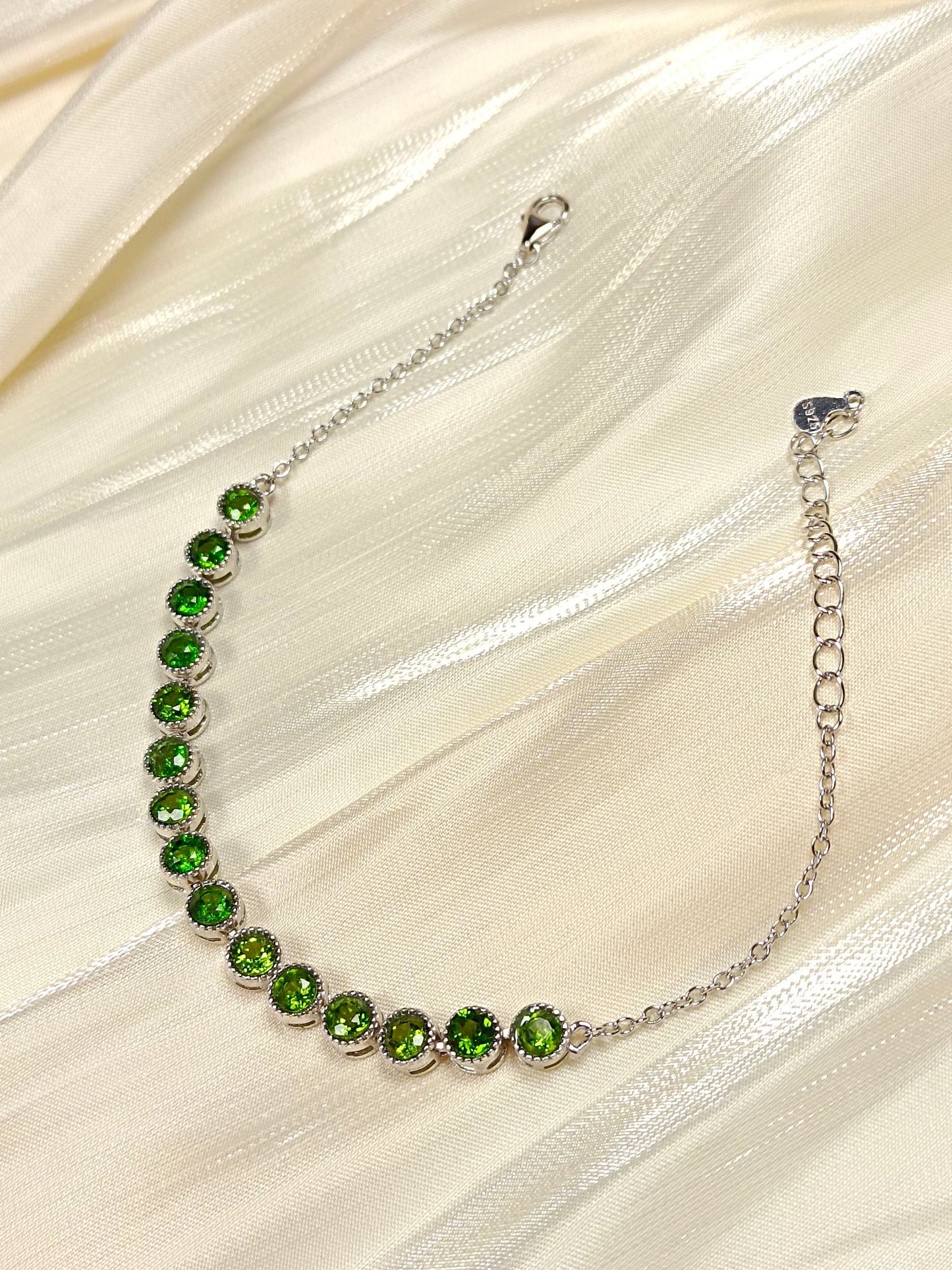Elegant S925 Silver Embedded Diopside Bracelet - A Touch of Summer Freshness Jewelry
