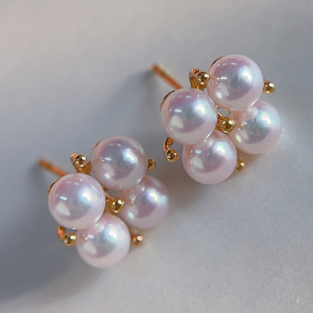 Lujosa joyería de oro de 18 quilates y perlas Akoya de 4,5 mm
