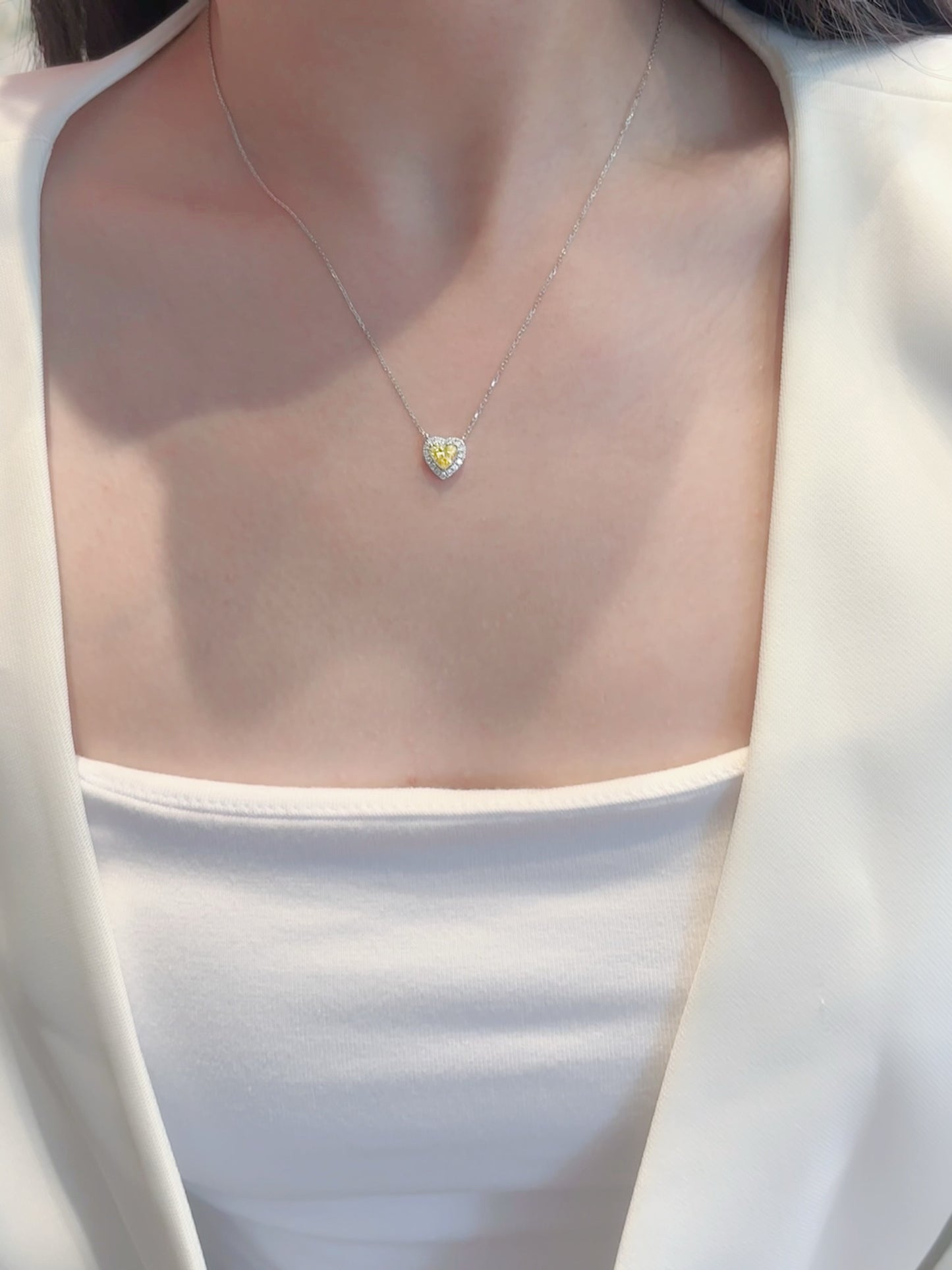 18K gekweekte gele diamanten hartvormige hangerketting