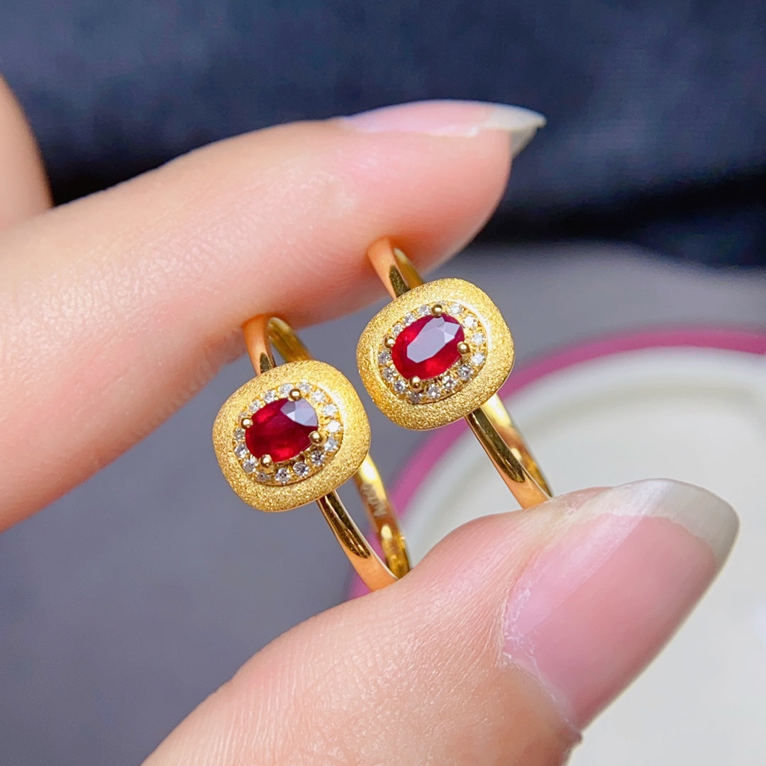 Natural Ruby Ring in 18K Gold with Diamond Accents - Fine Jewelry