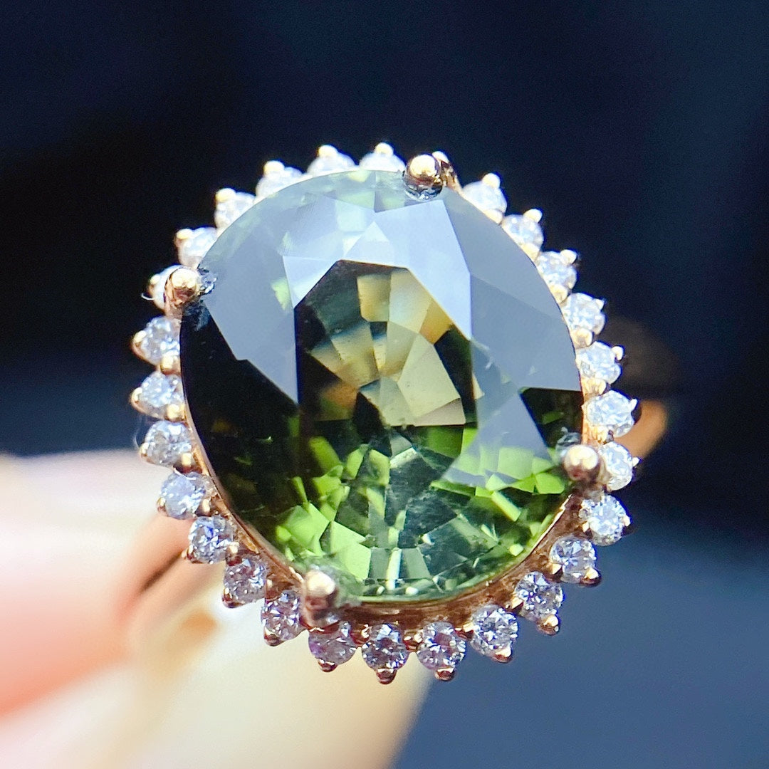 Natürlicher Turmalinring mit echtem Gold und Diamanten – exquisiter Schmuck