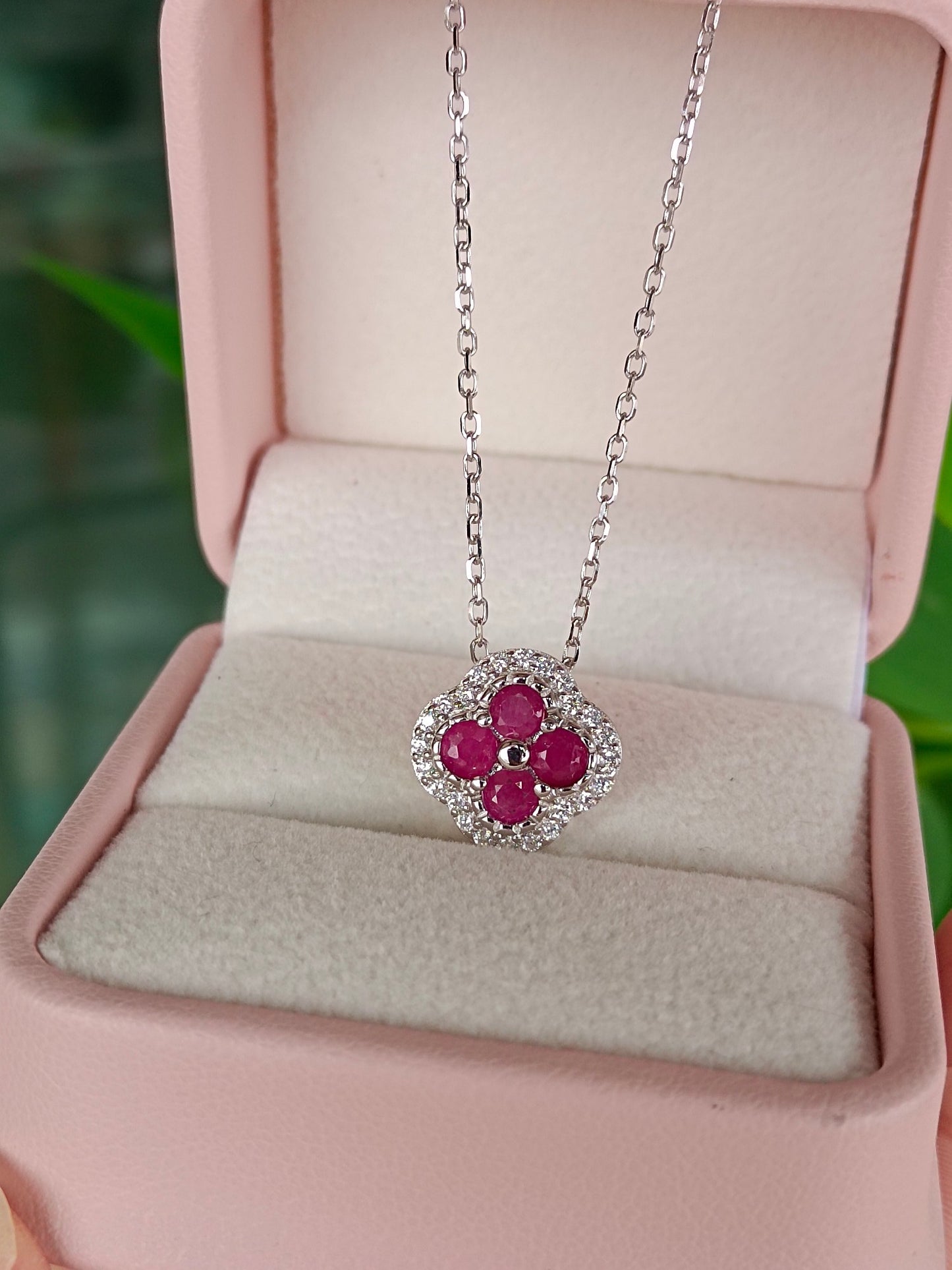 Natural Ruby Four-Leaf Clover Necklace - Premium Jewelry