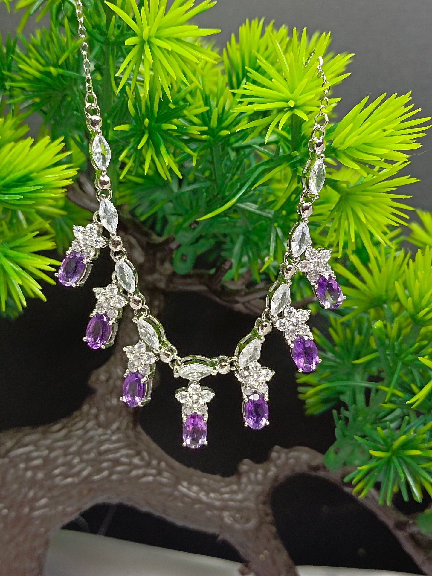 Luxurious S925 Silver Embedded Amethyst Necklace Jewelry