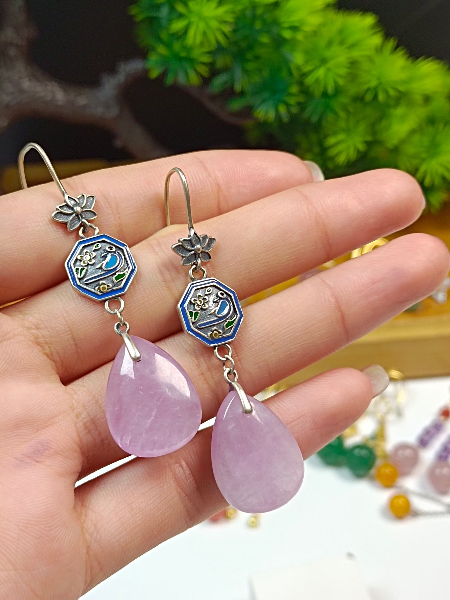 S925 Silver Purple Spodumene Original Earrings "Joyous Eyebrows" Cloisonne, Exaggerated Chinese Style Jewelry