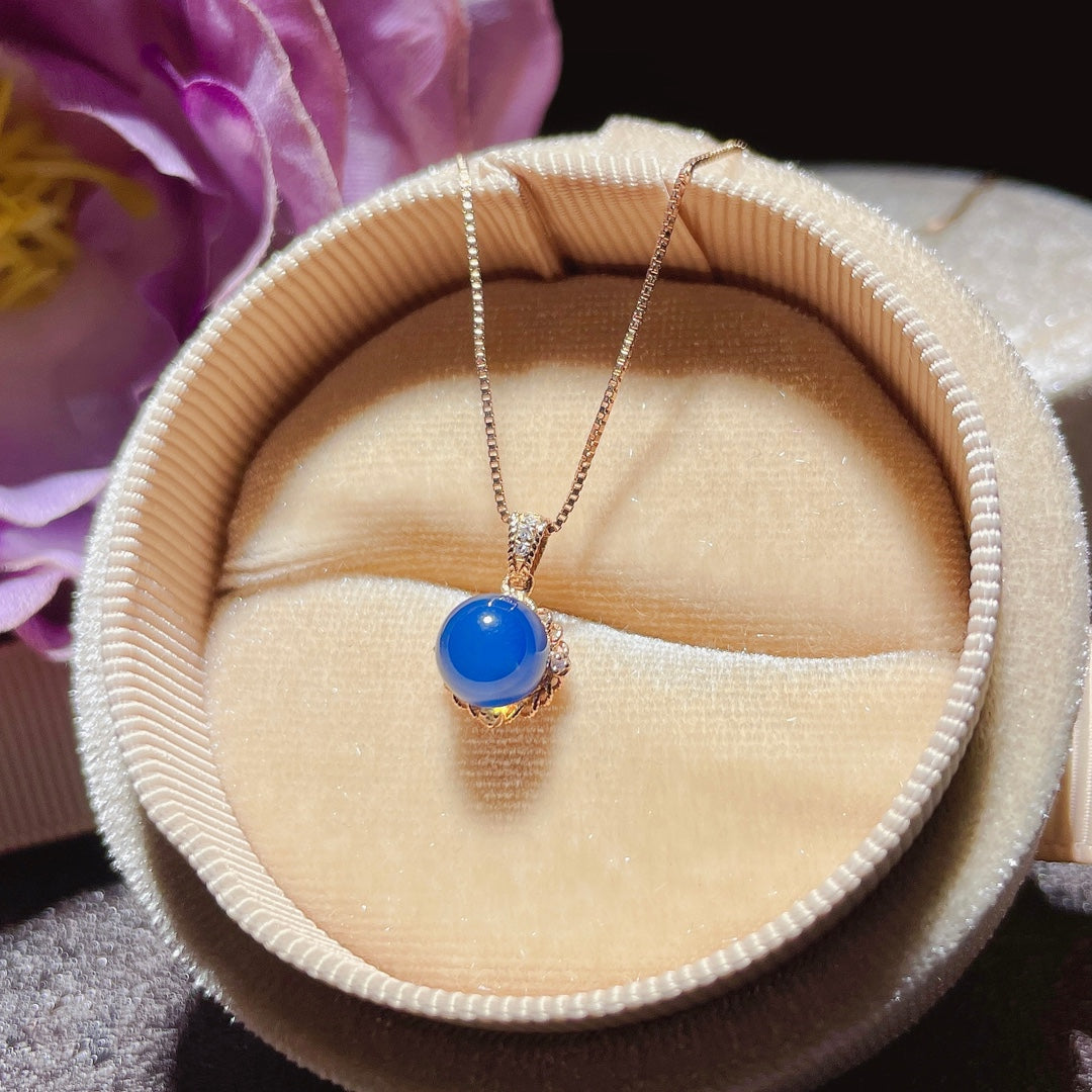 Exquis pendentif en ambre bleu dominicain intégré en or 18 carats - Bijoux uniques