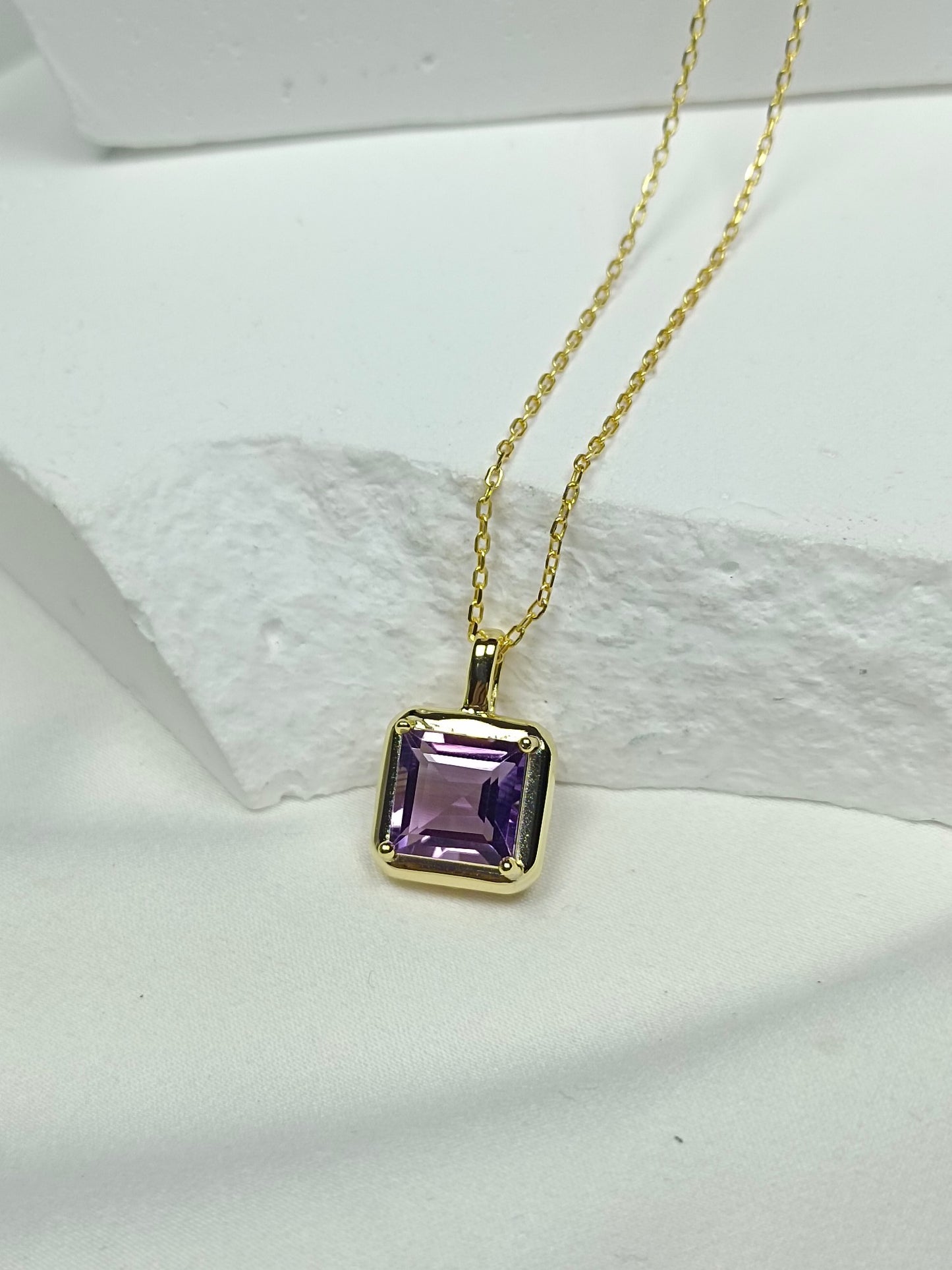 Squisito ciondolo incorporato con ametista in argento S925 - Gioielli per l'eleganza