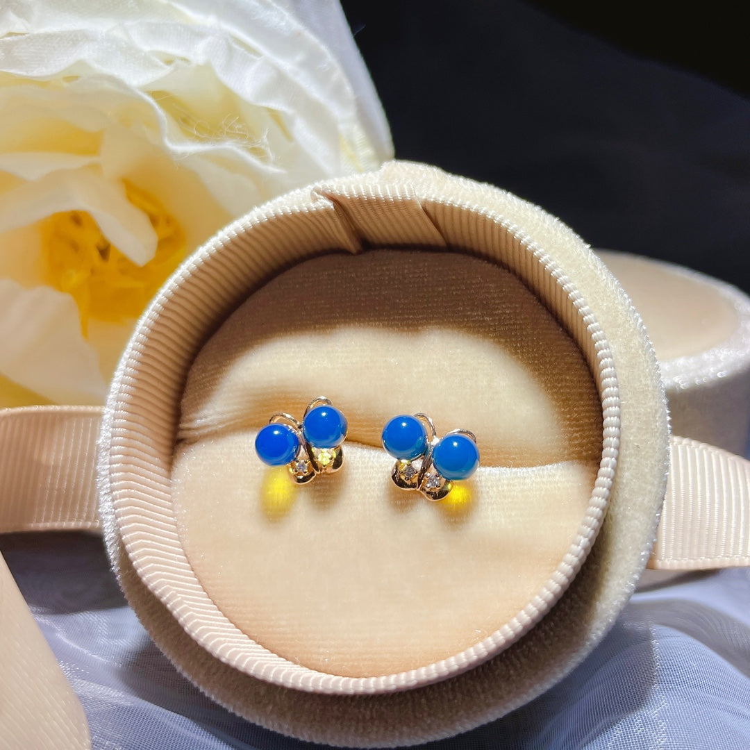 新品上市 - 18k 金镶嵌多米尼加蓝琥珀耳环,献给宁静精致的女士