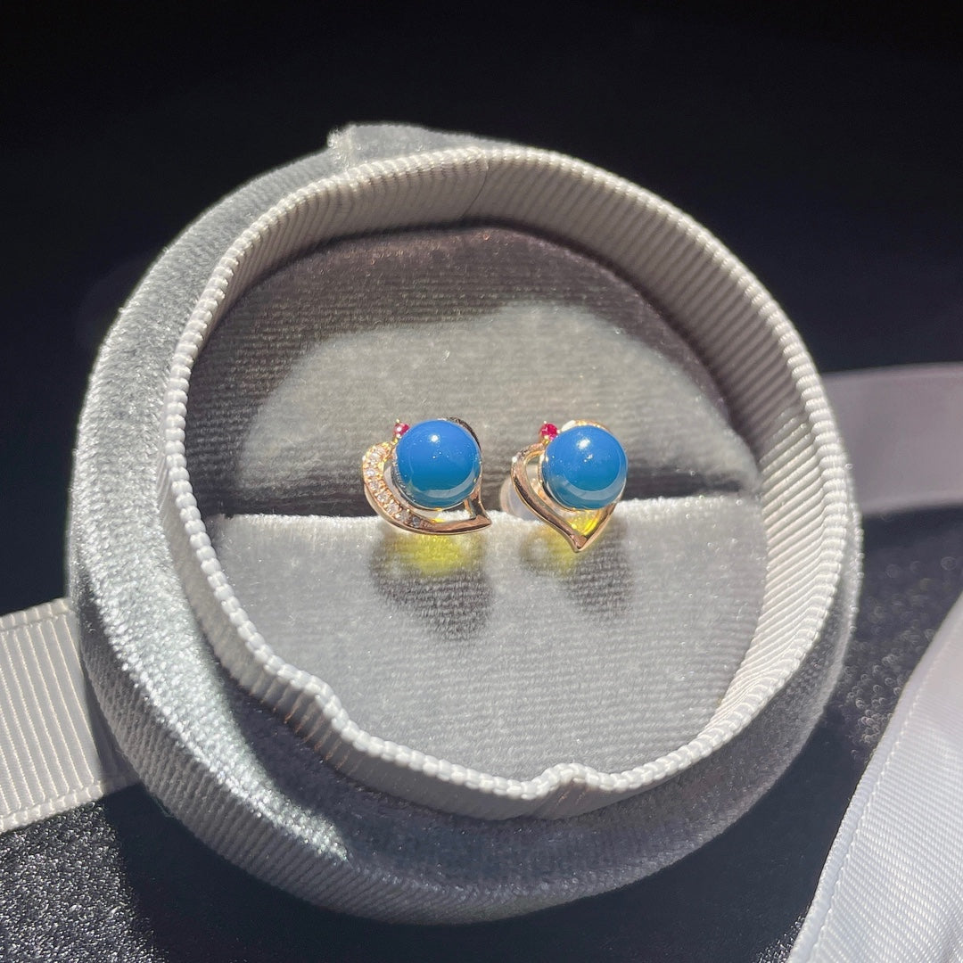 Unleash Your Aura with 18K Gold Embedded Dominican Blue Amber Earrings - Jewelry for the Unique You