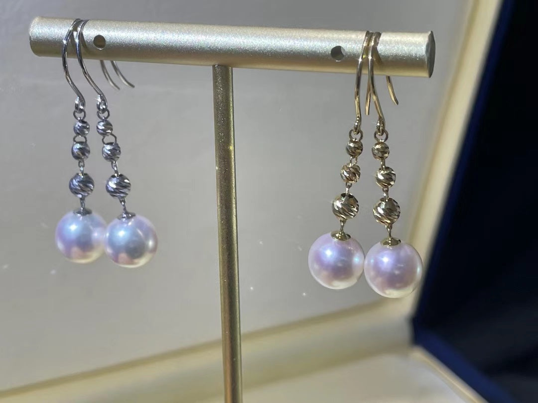 Elegant Companion: 18K Gold Laser-Cut Ball Earrings with Akoya Pearls