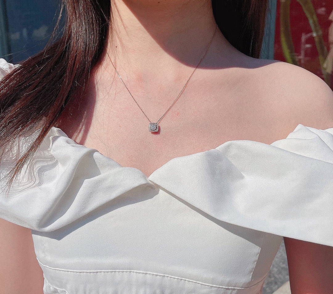 Kalung Kehangatan Lautan Marquise Cultured Berlian 9K Princess-Cut