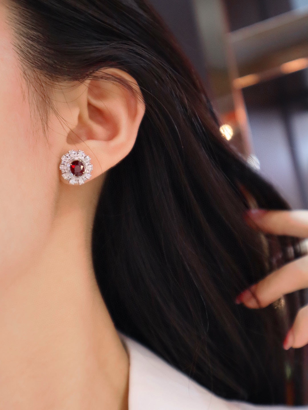 Party Essential 🥰 Pigeon's Blood Ruby øredobber - Premium smykker