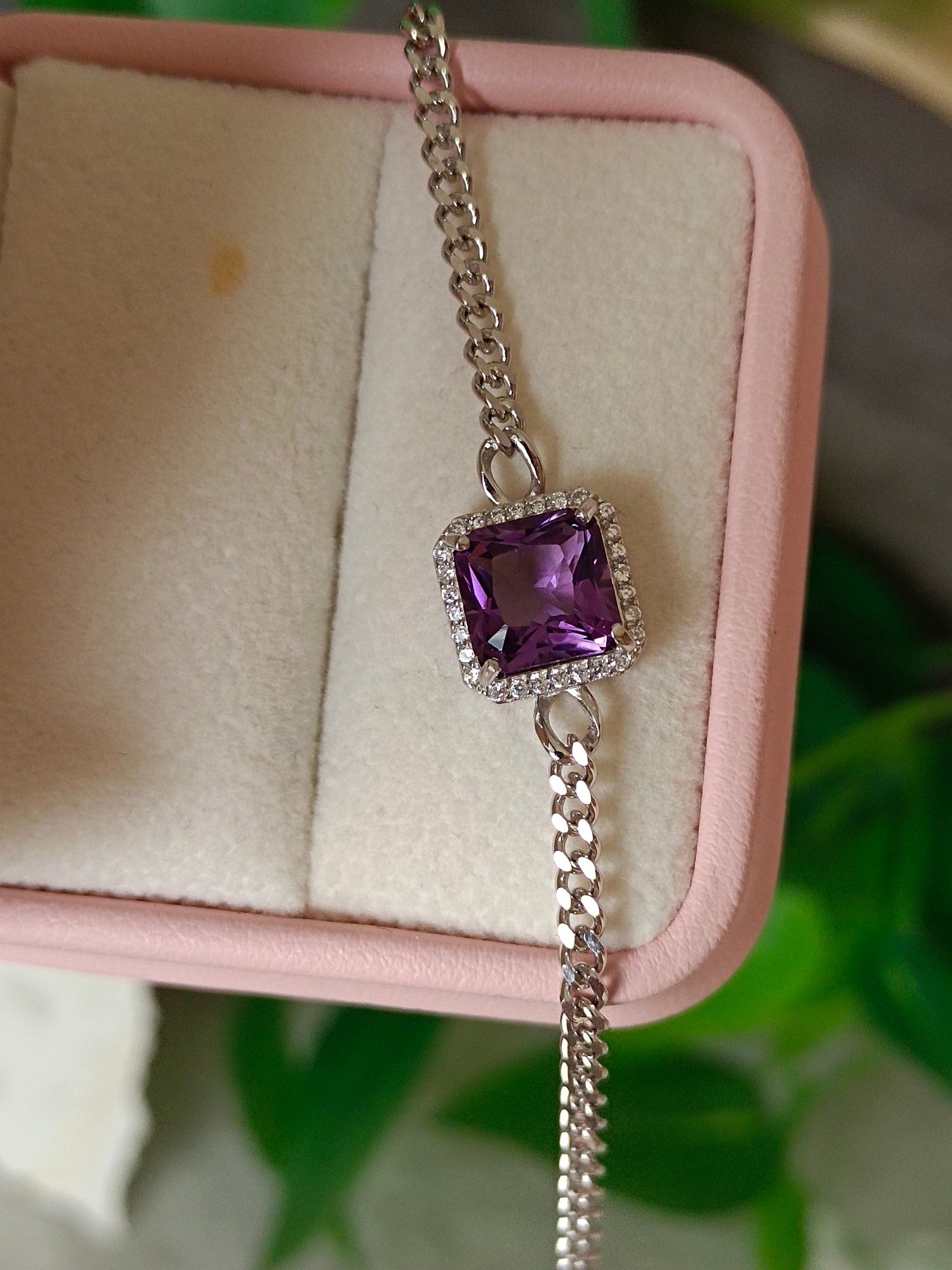 Natural Purple Crystal Square Bracelet - Enchanting Lavender Jewelry