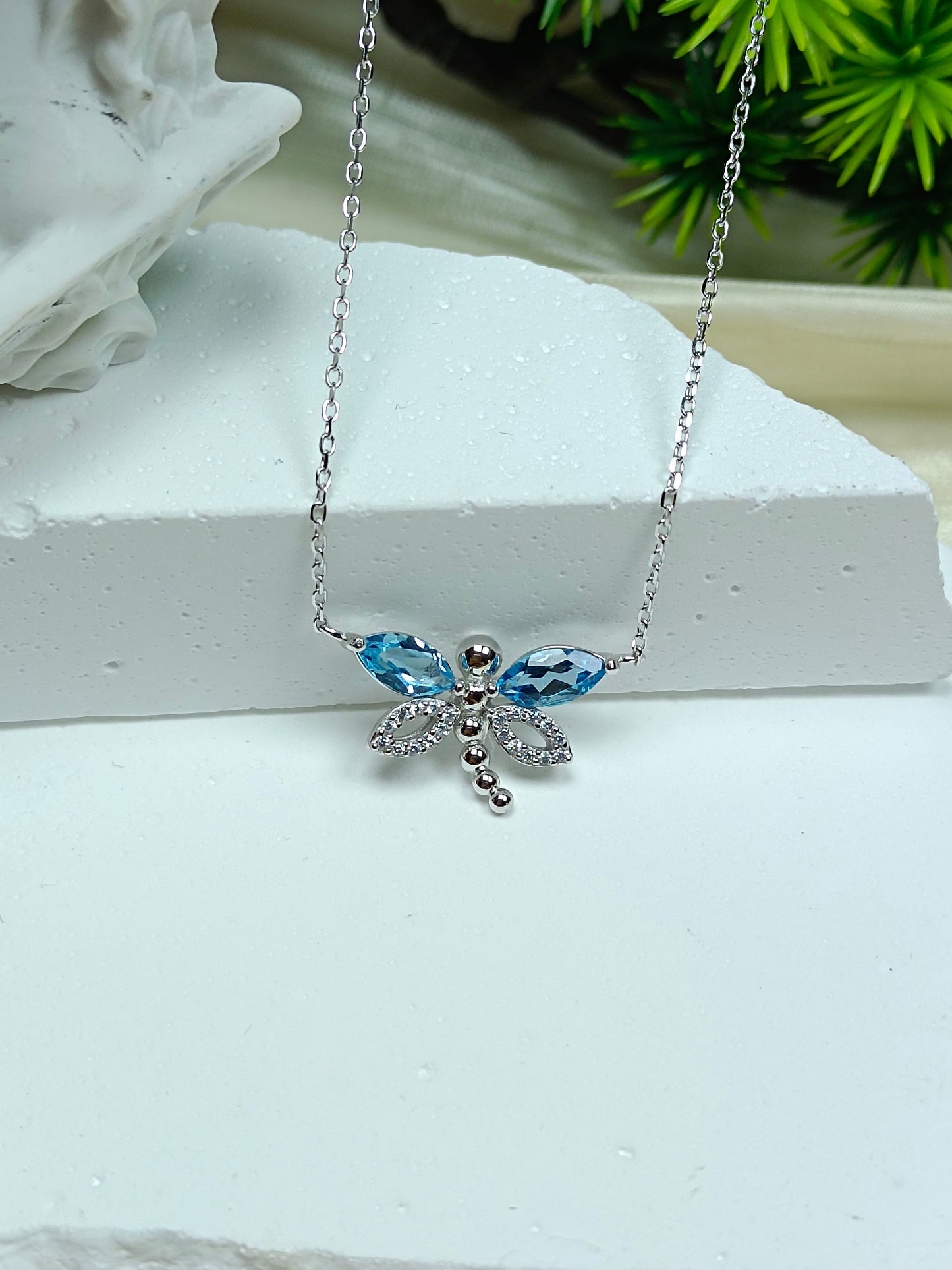 Exquisite S925 Sterling Silver Topaz "Dragonfly" Necklace with 18K Gold Technique - Unique Jewelry Design