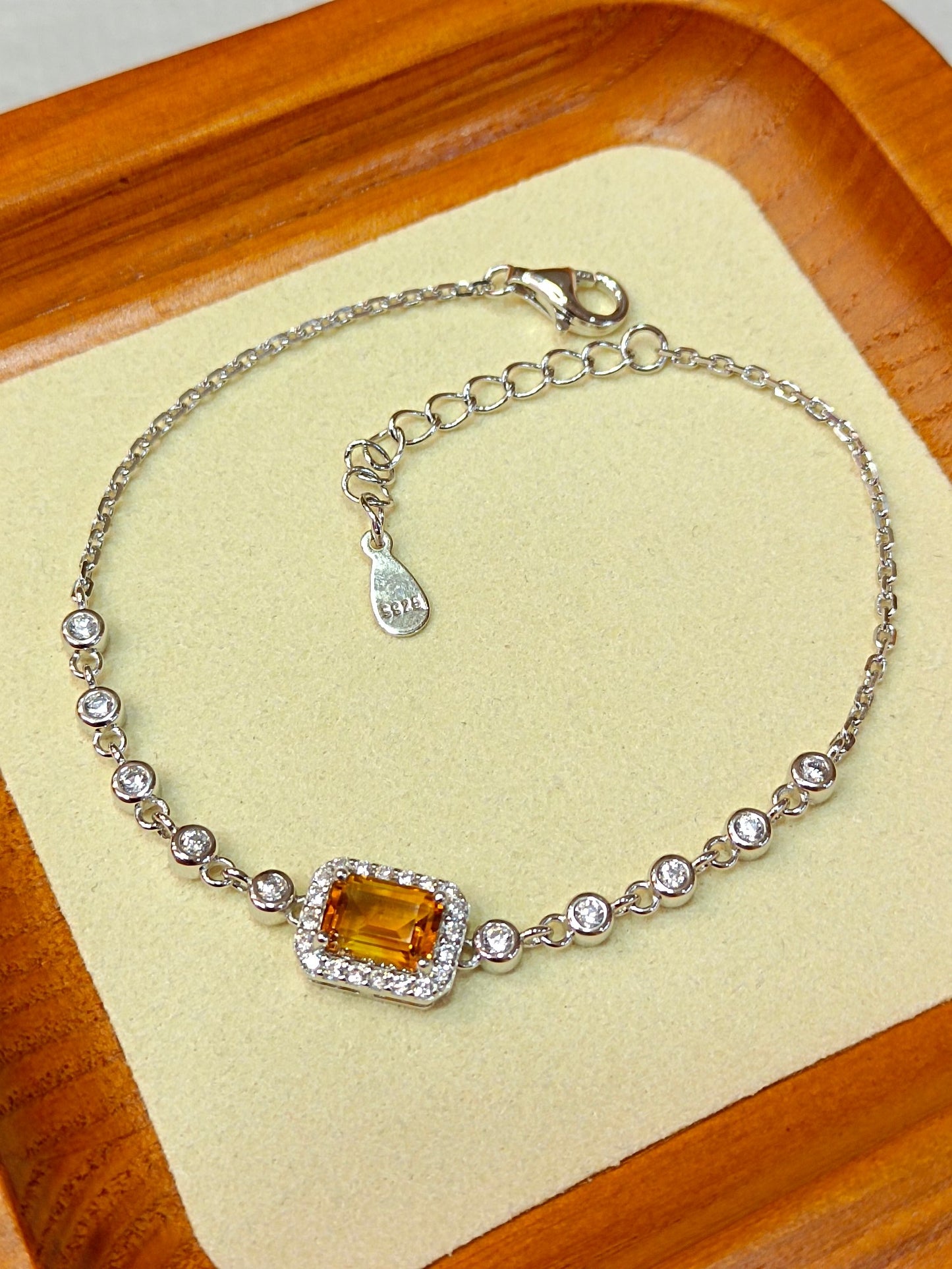 S925 Silver Fint Hantverk Inbäddat Premium Caramel Citrine Armband - Sweet Little Sugar Cube Smycken