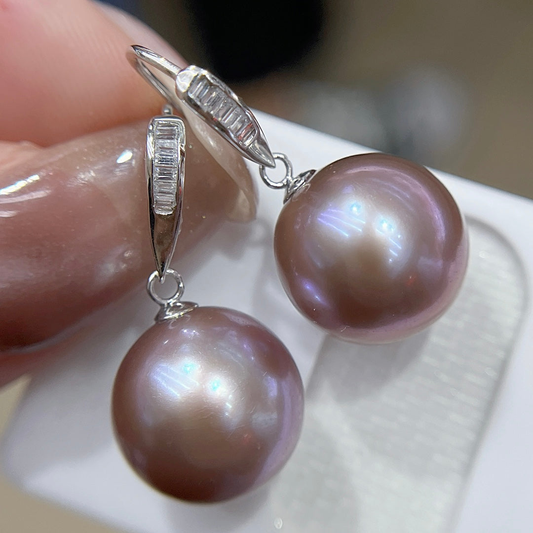 Elegant 12-13mm Edison Pearl Earrings with 18K White Gold and Cubic Zirconia - A Must-Have Jewelry