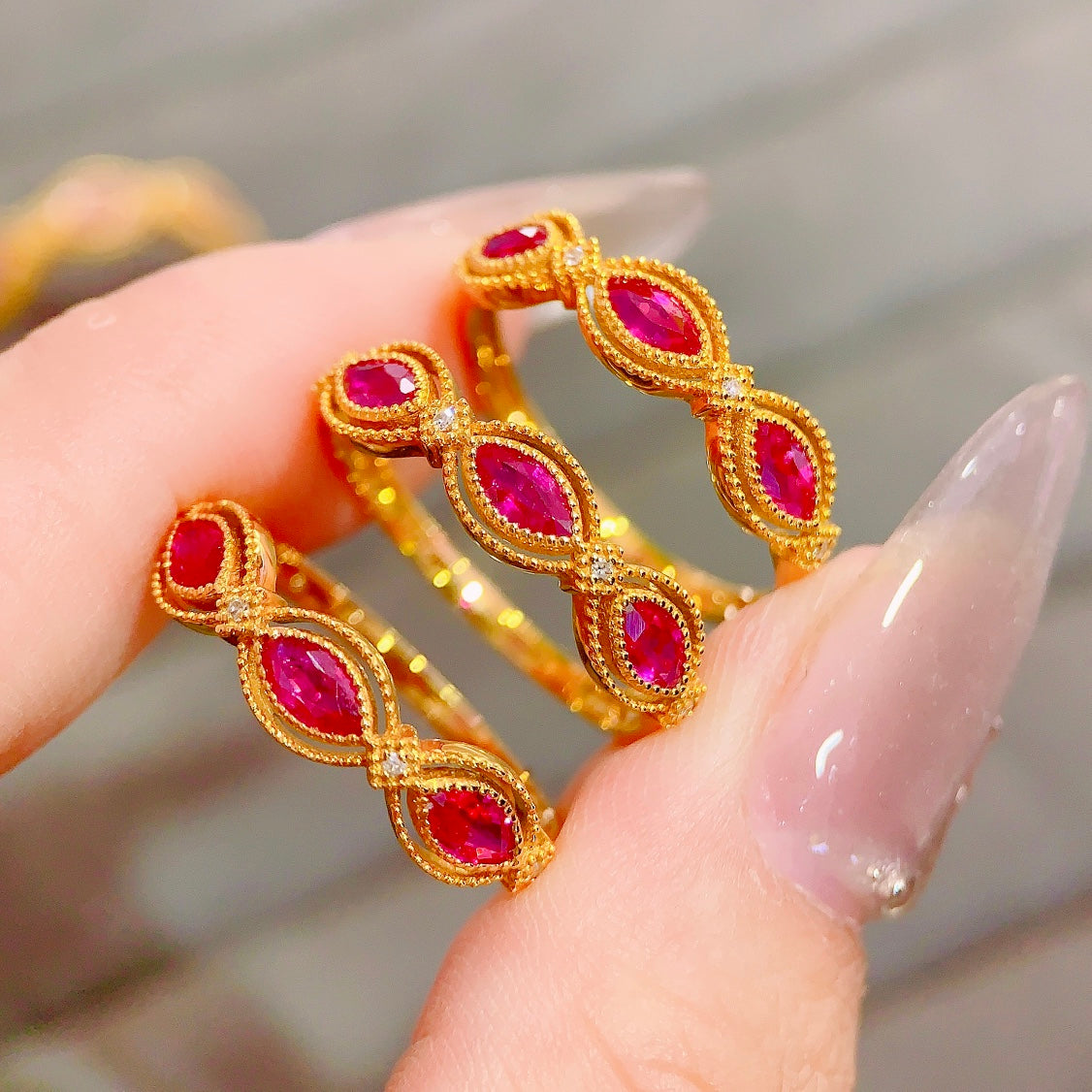 Mesmerizing Ruby Marquise Ring - Elegant 18k Gold Embedded Jewelry