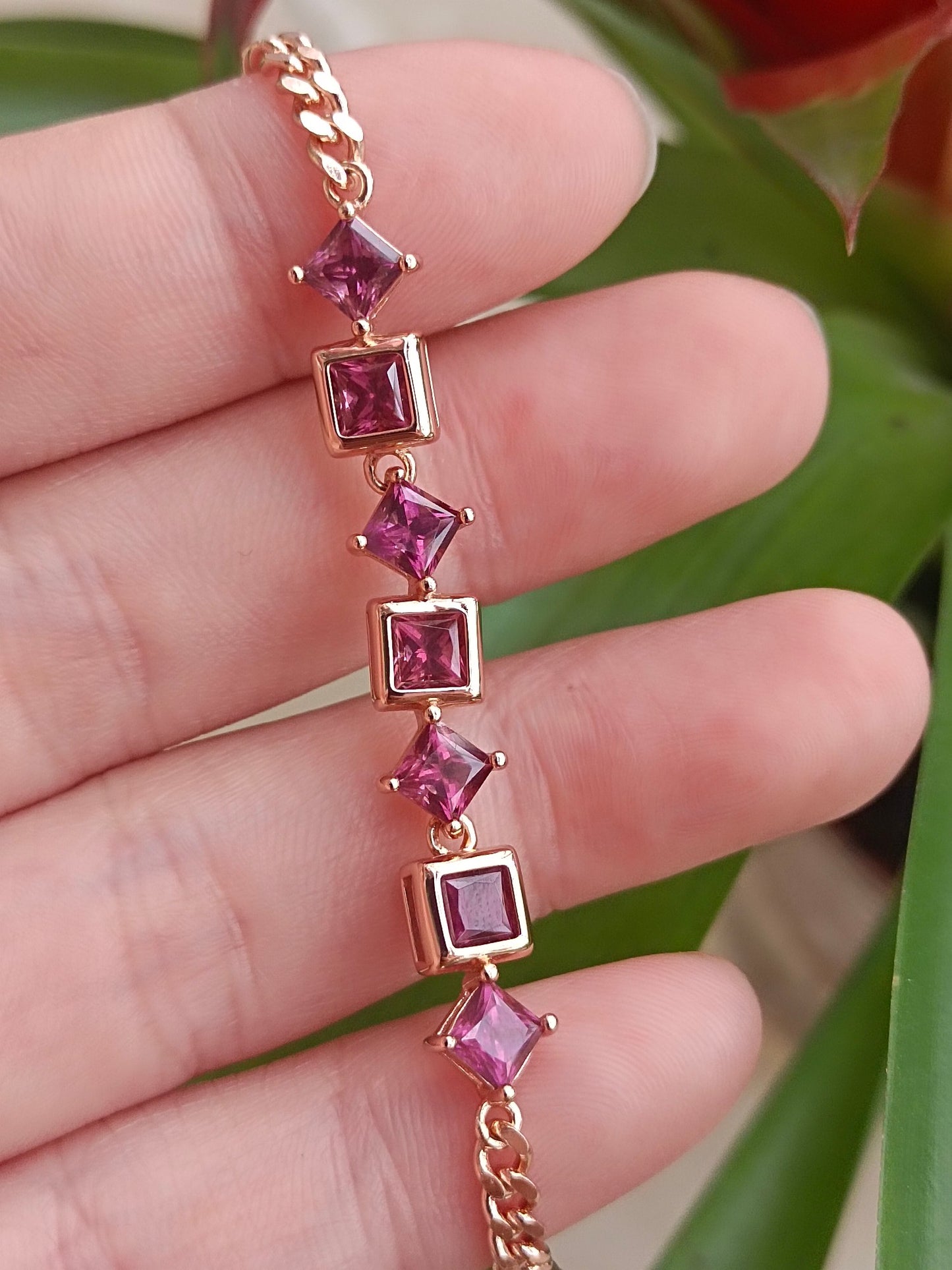 Exquisite Princess-Cut Purple Garnet Bracelet - Fine Jewelry