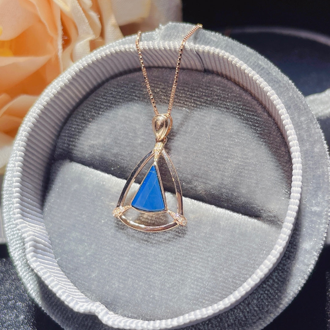 Exquis pendentif en ambre bleu dominicain incrusté d'or 18 carats - Bijoux d'une beauté intemporelle