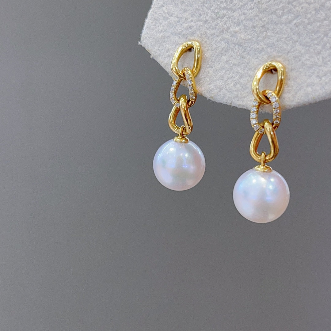 Diamante luxuoso em ouro 18K e joias de pérola Akoya de 8-8,5 mm