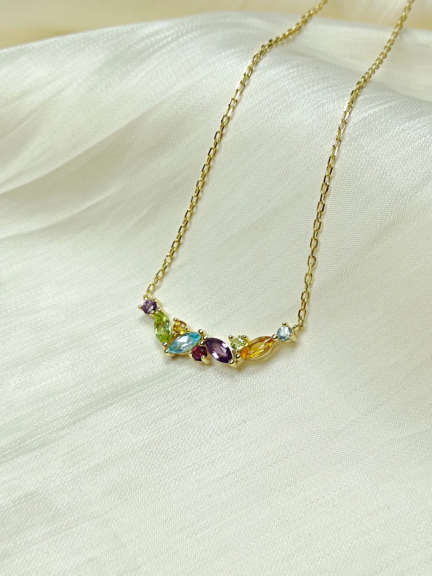 S925 Sterling Silver Fine Craftsmanship Rainbow Multicolor Crystal Jewelry Necklace