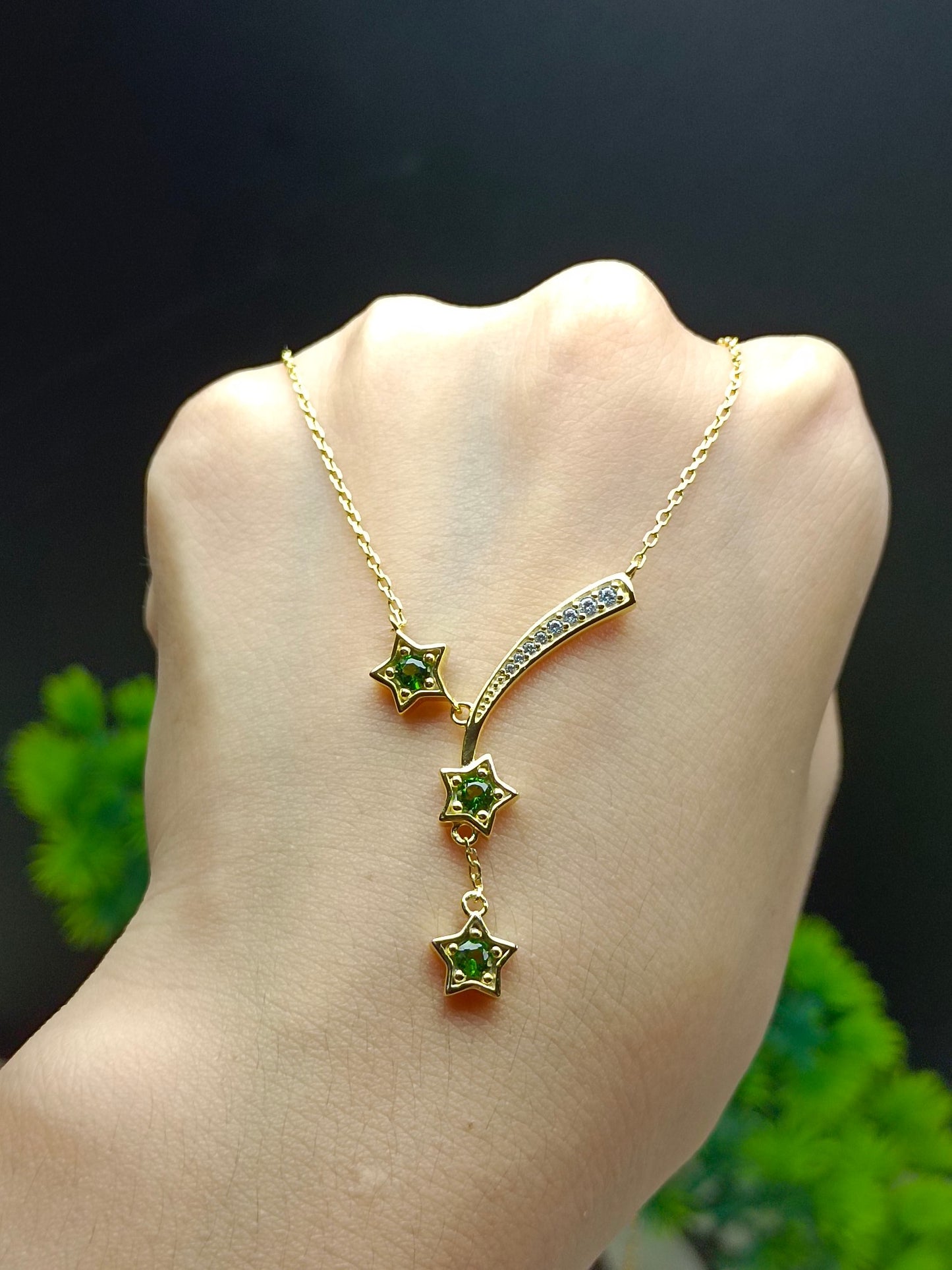 S925 Sterling Sølv Meteoritt Halskjede med Diopside - Elegante smykker i fransk stil