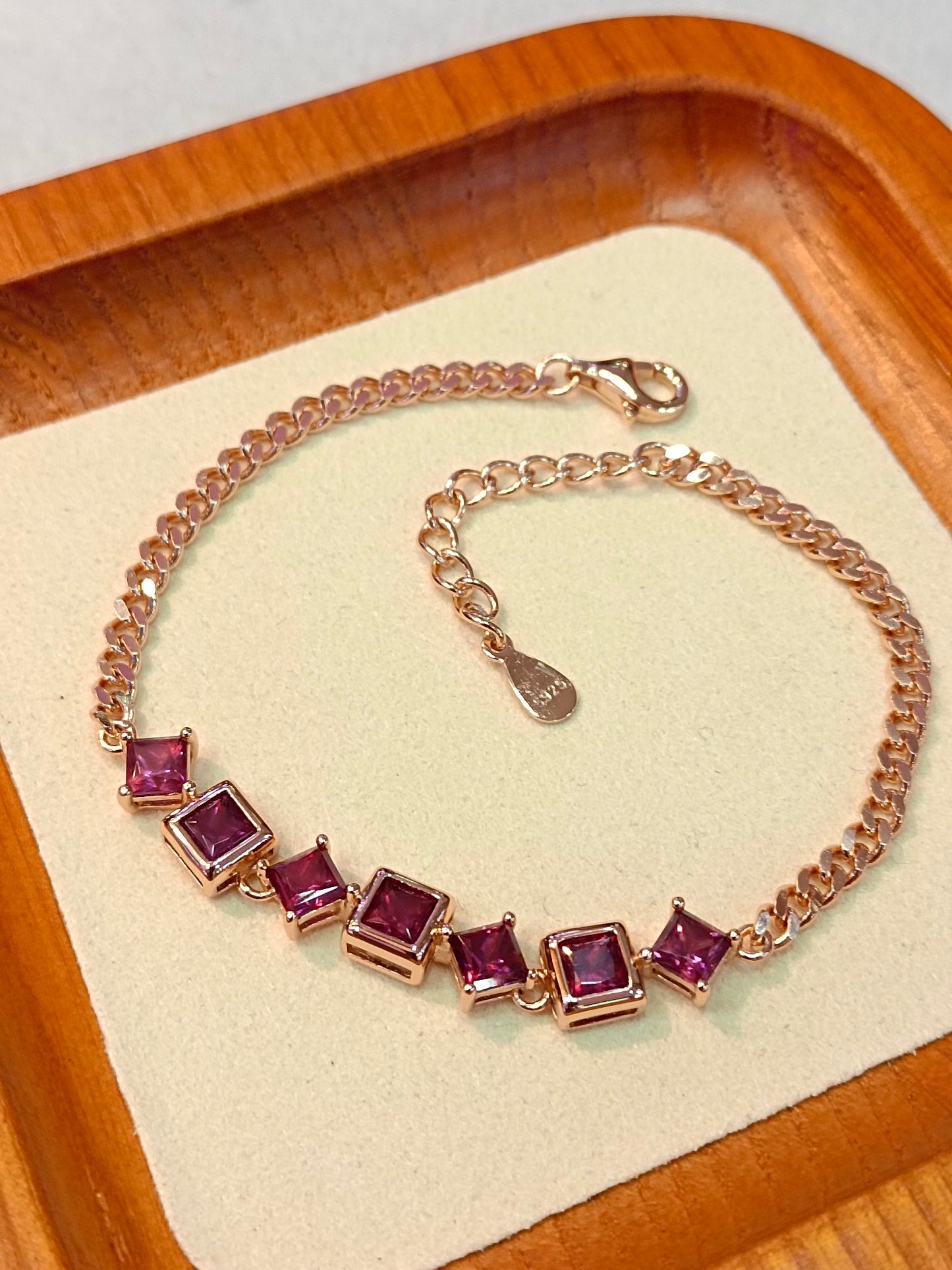 S925 Silver Princess-Cut Purple Garnet Jewelry Bracelet