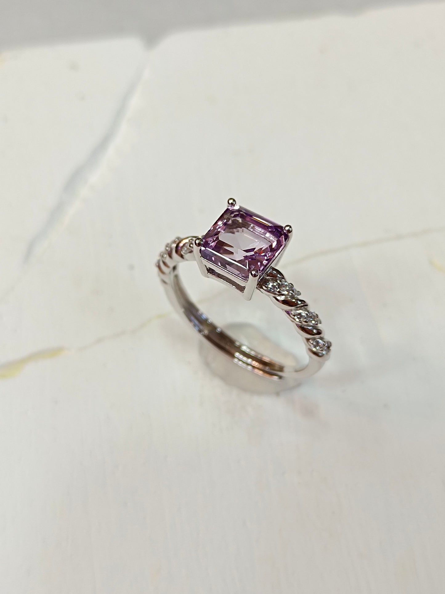 S925 Sterling hopea Laventeli Purppura Crystal Neliömäinen Sormus - Hienoja koruja