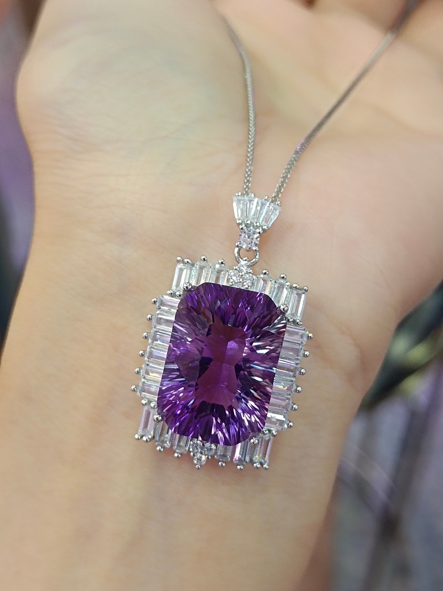 Luxurious Natural Purple Amethyst Square Pendant - Jewelry of Mystery and Elegance