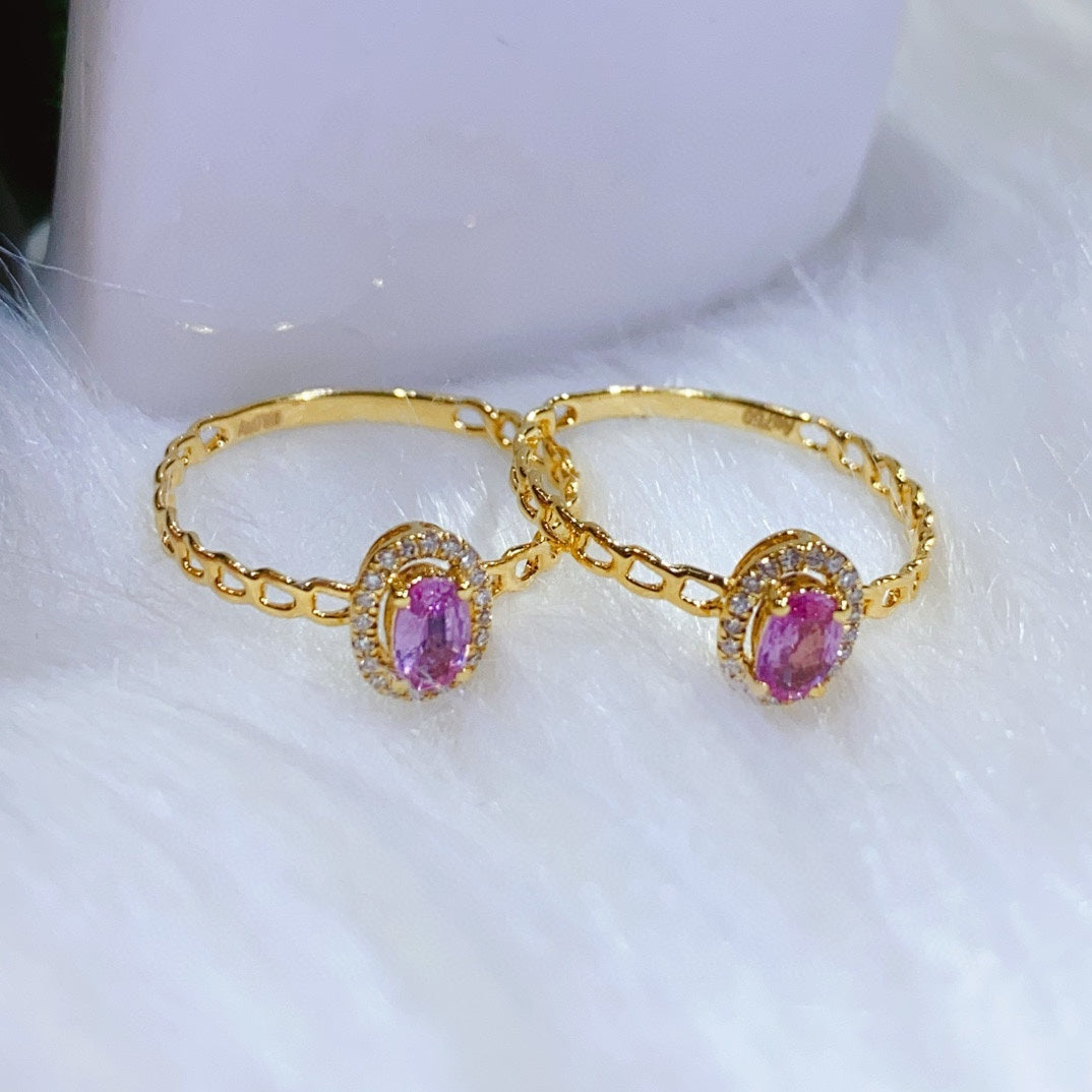 Natural Pink Sapphire Ring in 18K Gold with Diamond Accents - Exquisite Jewelry