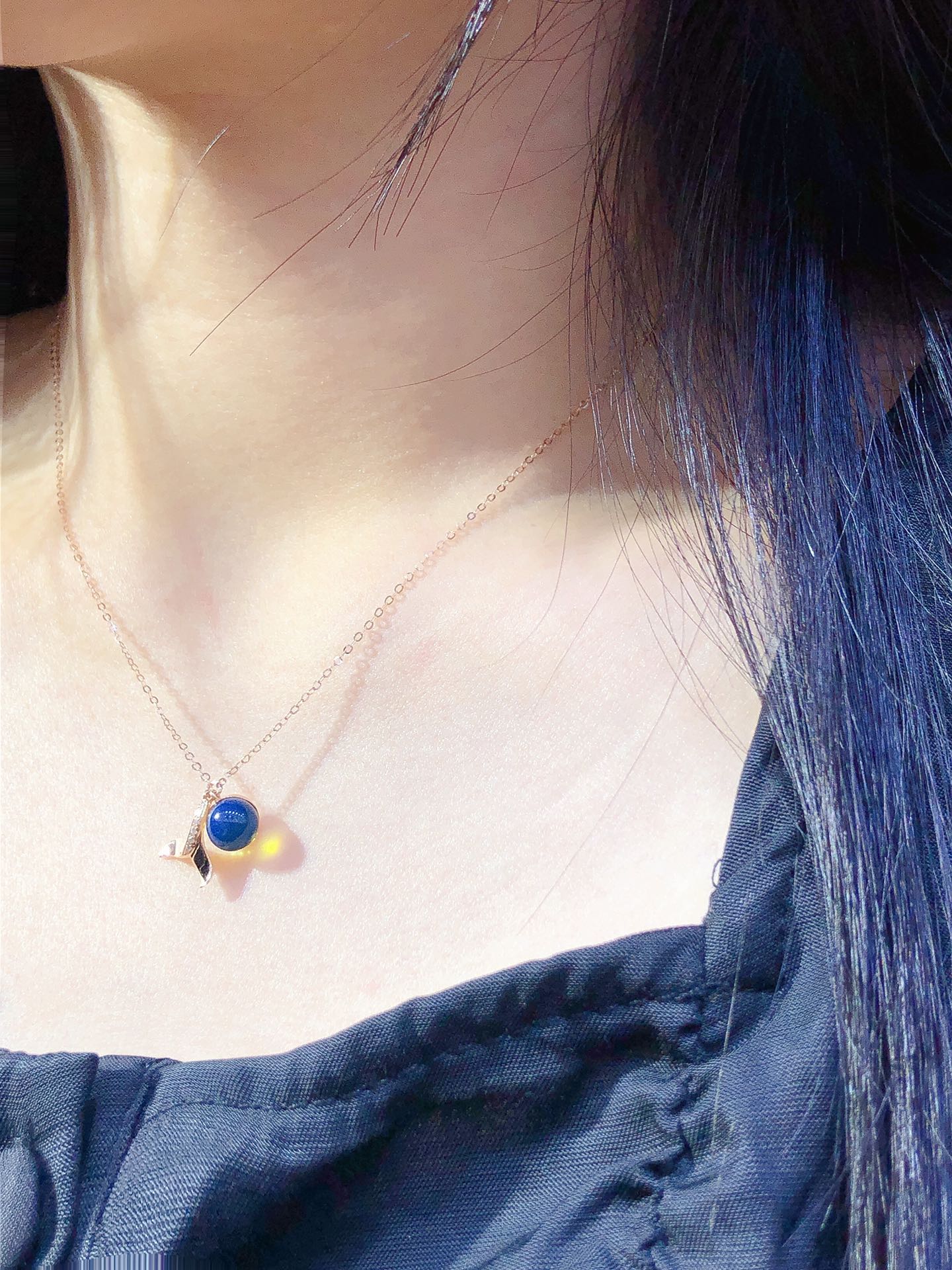 Mermaid Princess 18k Gold Dominican Blue Amber Pendant - Enchanting Jewelry